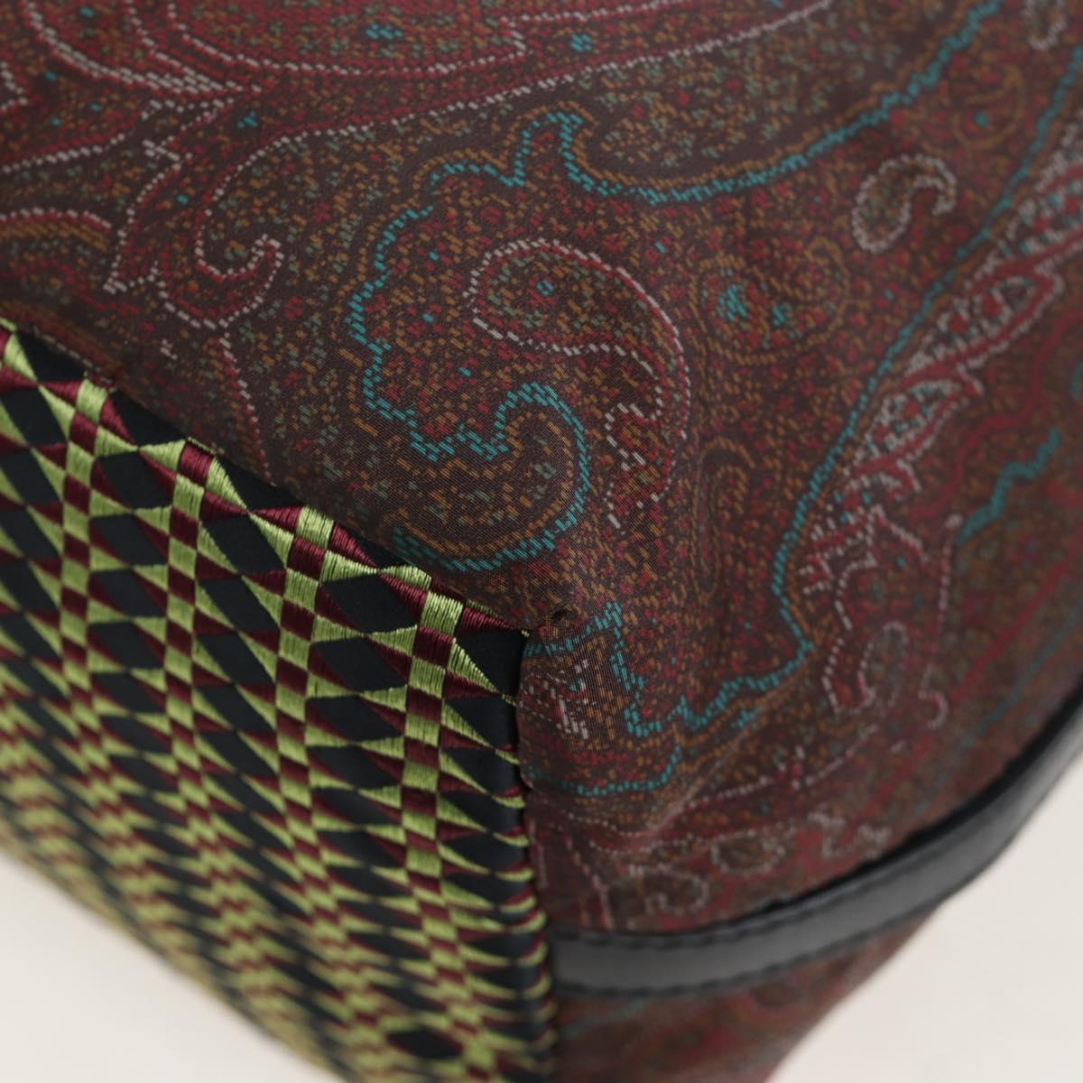 ETRO Paisley Fringe Hand Bag Nylon 2way Bordeaux Silver Auth am12692V