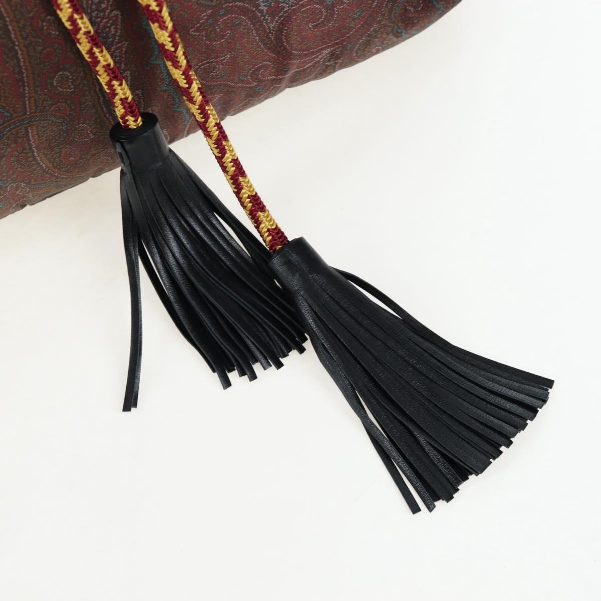 ETRO Paisley Fringe Hand Bag Nylon 2way Bordeaux Silver Auth am12692V