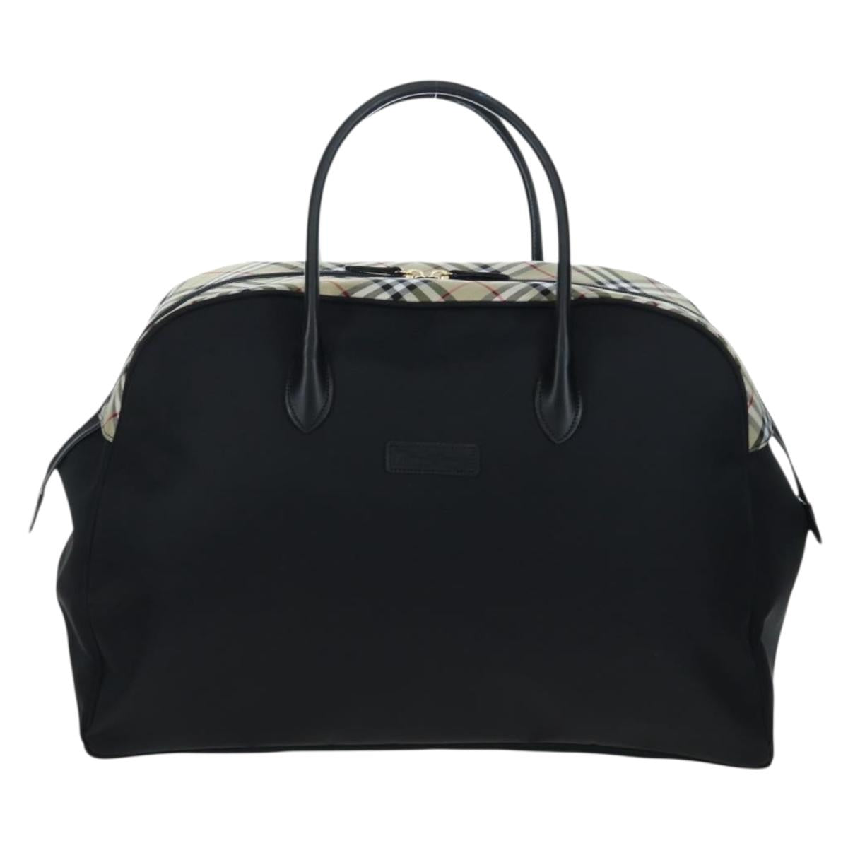 Burberrys Nova Check Boston Bag Nylon Black Gold Auth am12695A