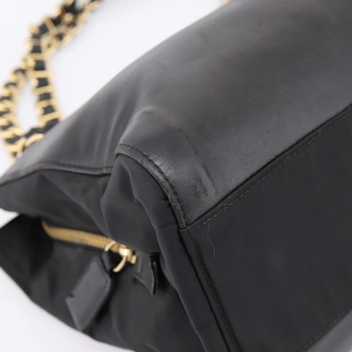PRADA Chain Tote Bag Leather Nylon Black Gold Auth am12698V