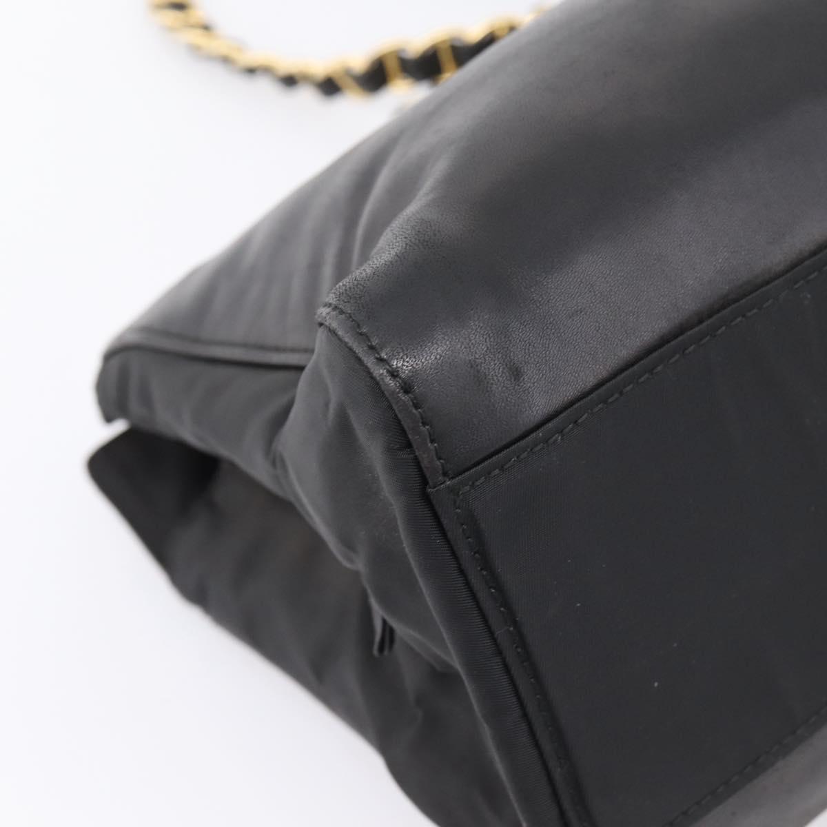 PRADA Chain Tote Bag Leather Nylon Black Gold Auth am12698V