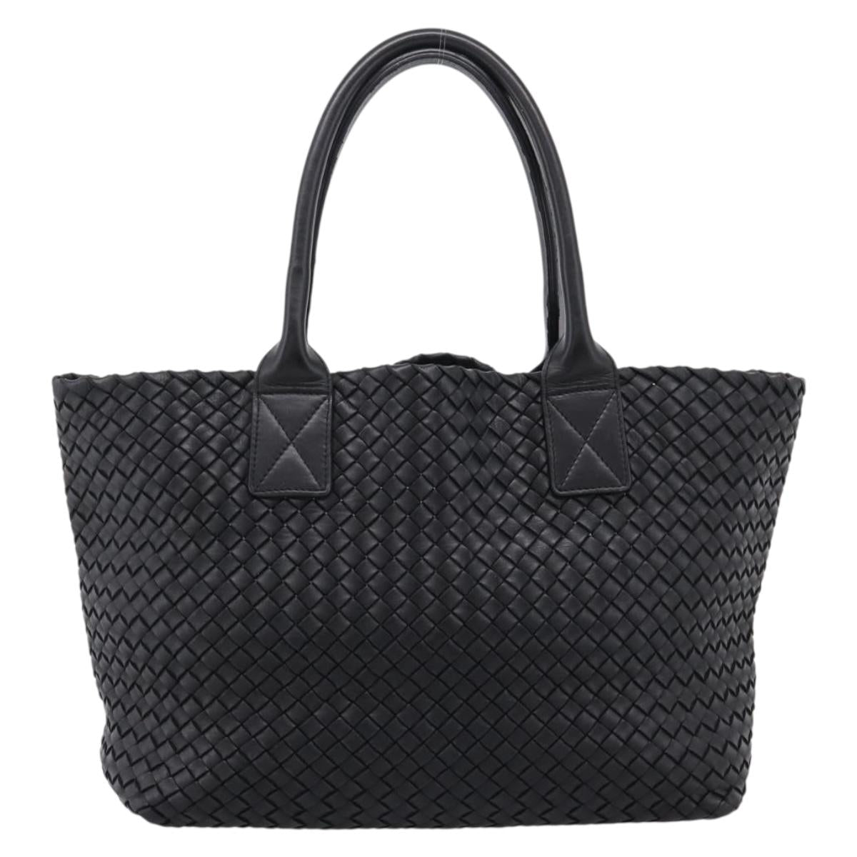 Bottega Veneta INTRECCIATO Cabas PM Hand Bag Leather Black 141498 Auth am12699V