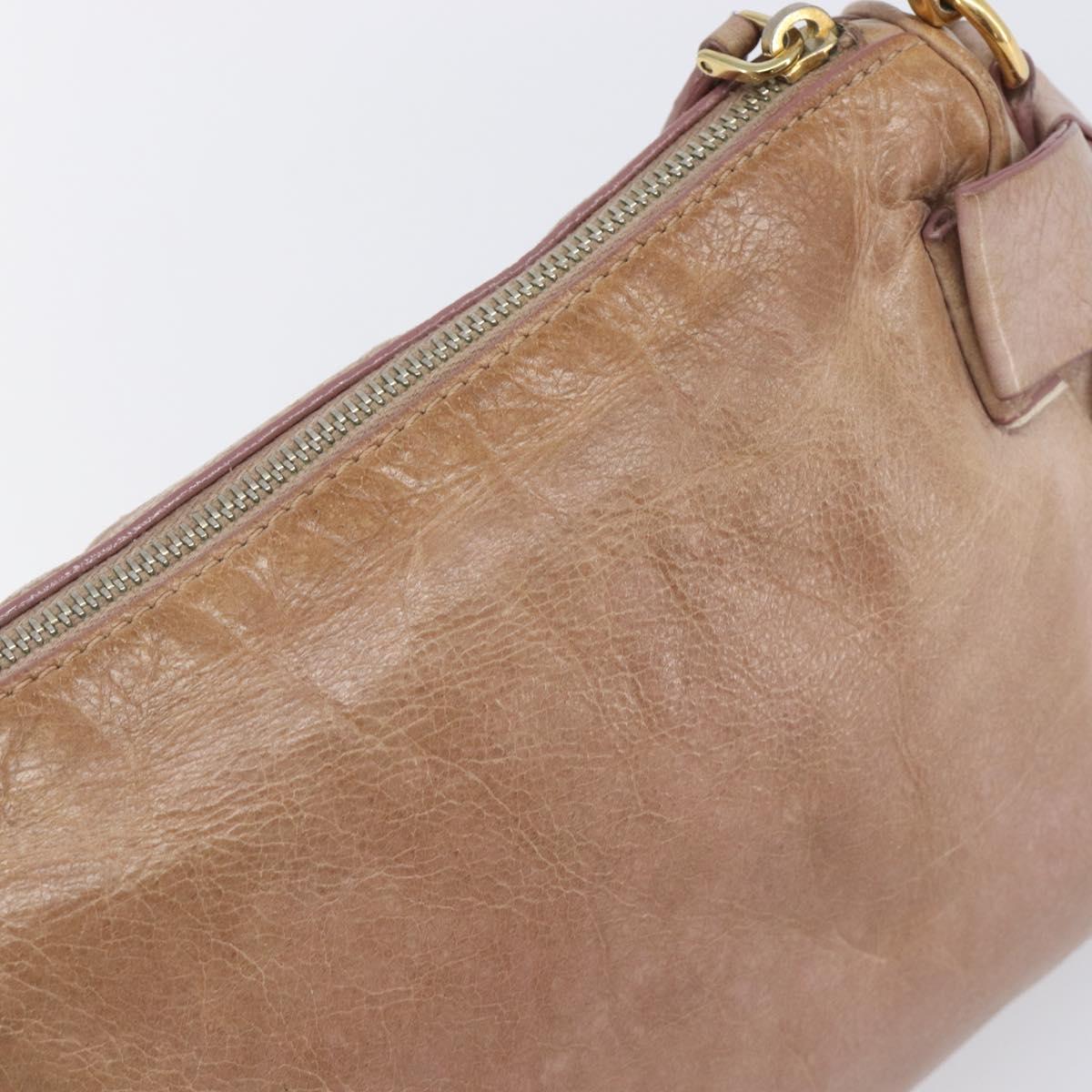 Miu Miu Side Ribbon Accessories Hand Bag Leather 2way Pink Gold Auth am12701V