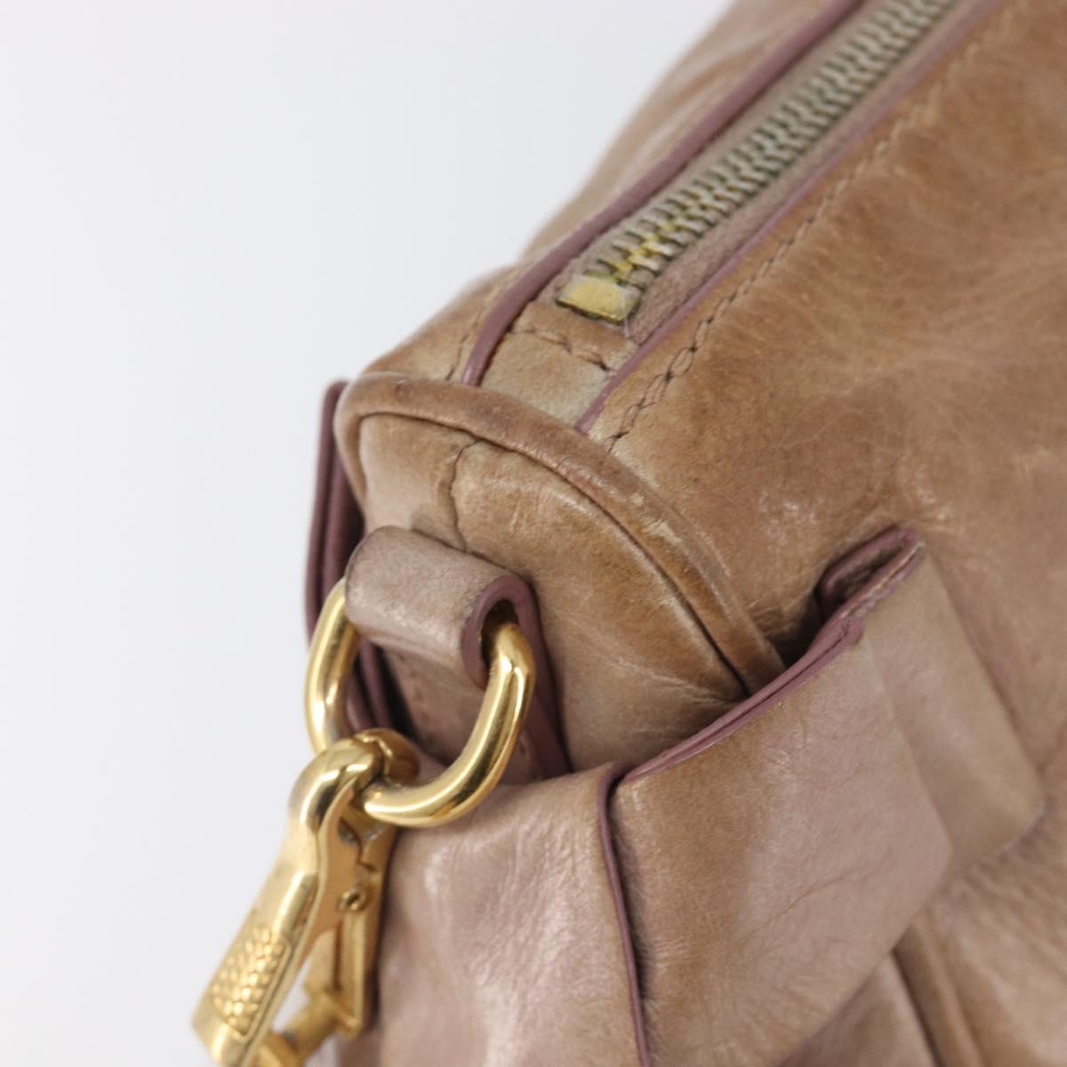 Miu Miu Side Ribbon Accessories Hand Bag Leather 2way Pink Gold Auth am12701V