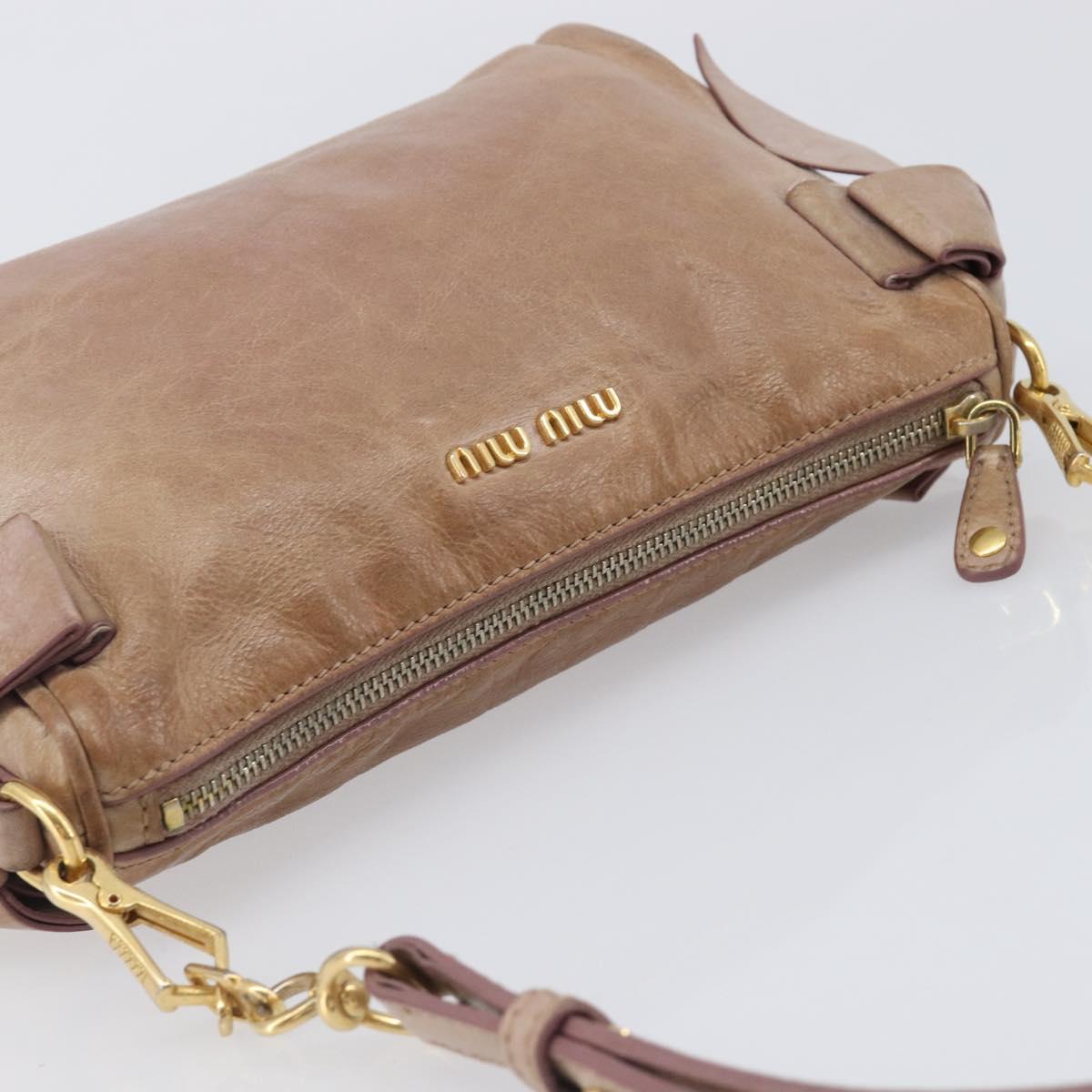 Miu Miu Side Ribbon Accessories Hand Bag Leather 2way Pink Gold Auth am12701V