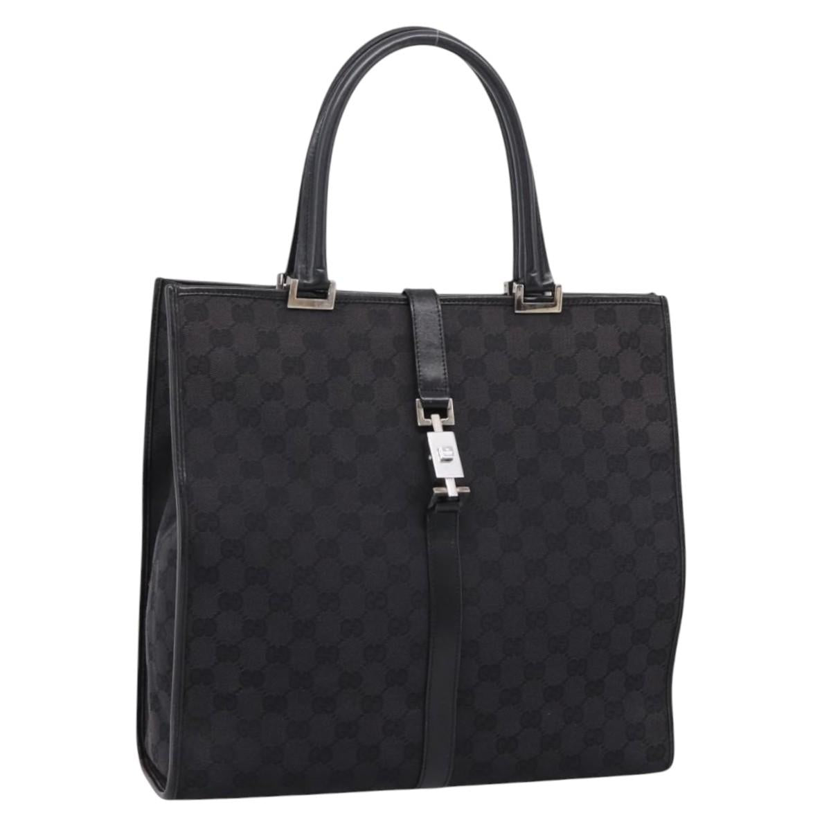 GUCCI GG Canvas Tote Bag Black Silver 002 1064 Auth am12702A