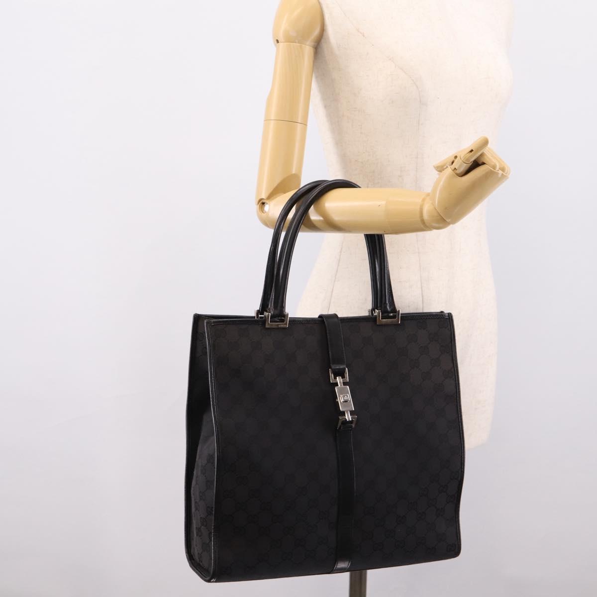 GUCCI GG Canvas Tote Bag Black Silver 002 1064 Auth am12702A
