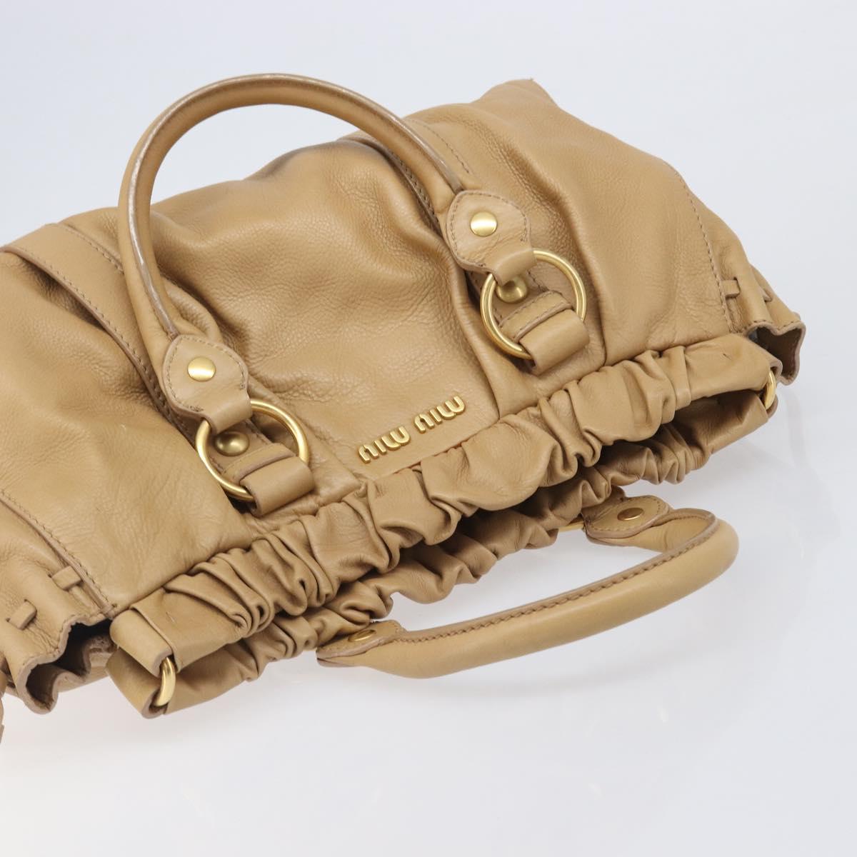 Miu Miu Side Ribbon Hand Bag Leather Beige Gold Auth am12704V