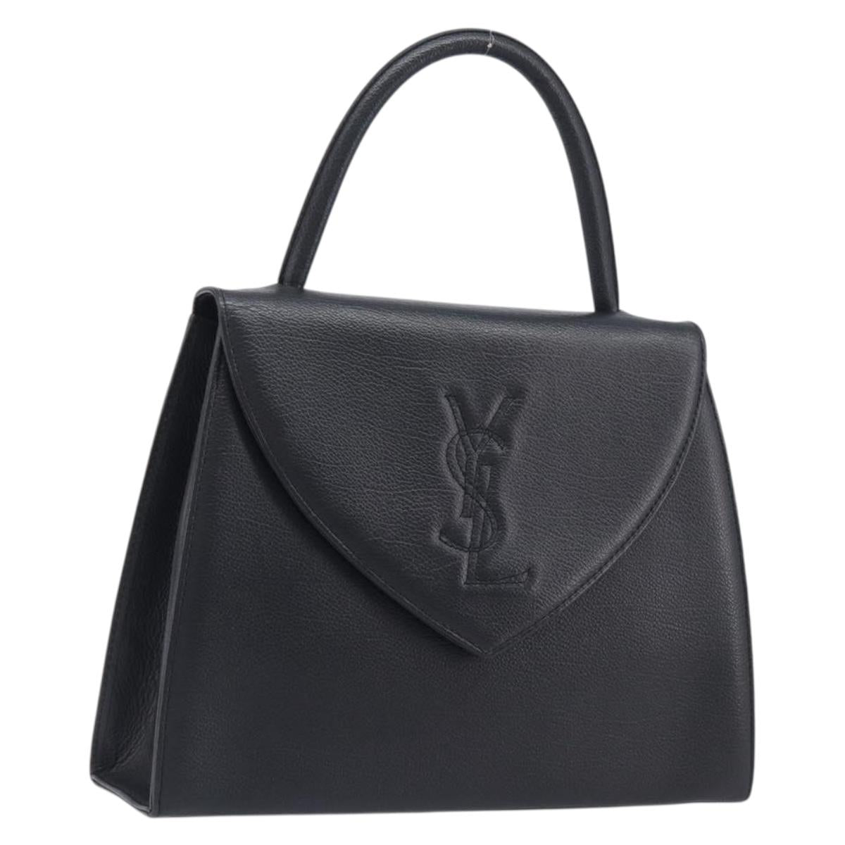 Saint Laurent YSL Hand Bag Leather Black Gold Auth am12705V