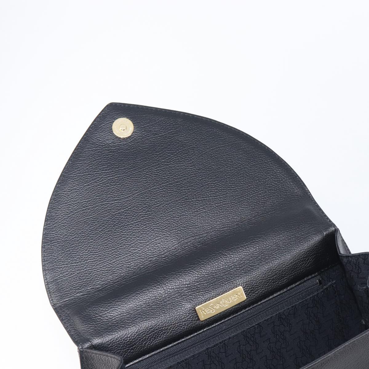 Saint Laurent YSL Hand Bag Leather Black Gold Auth am12705V