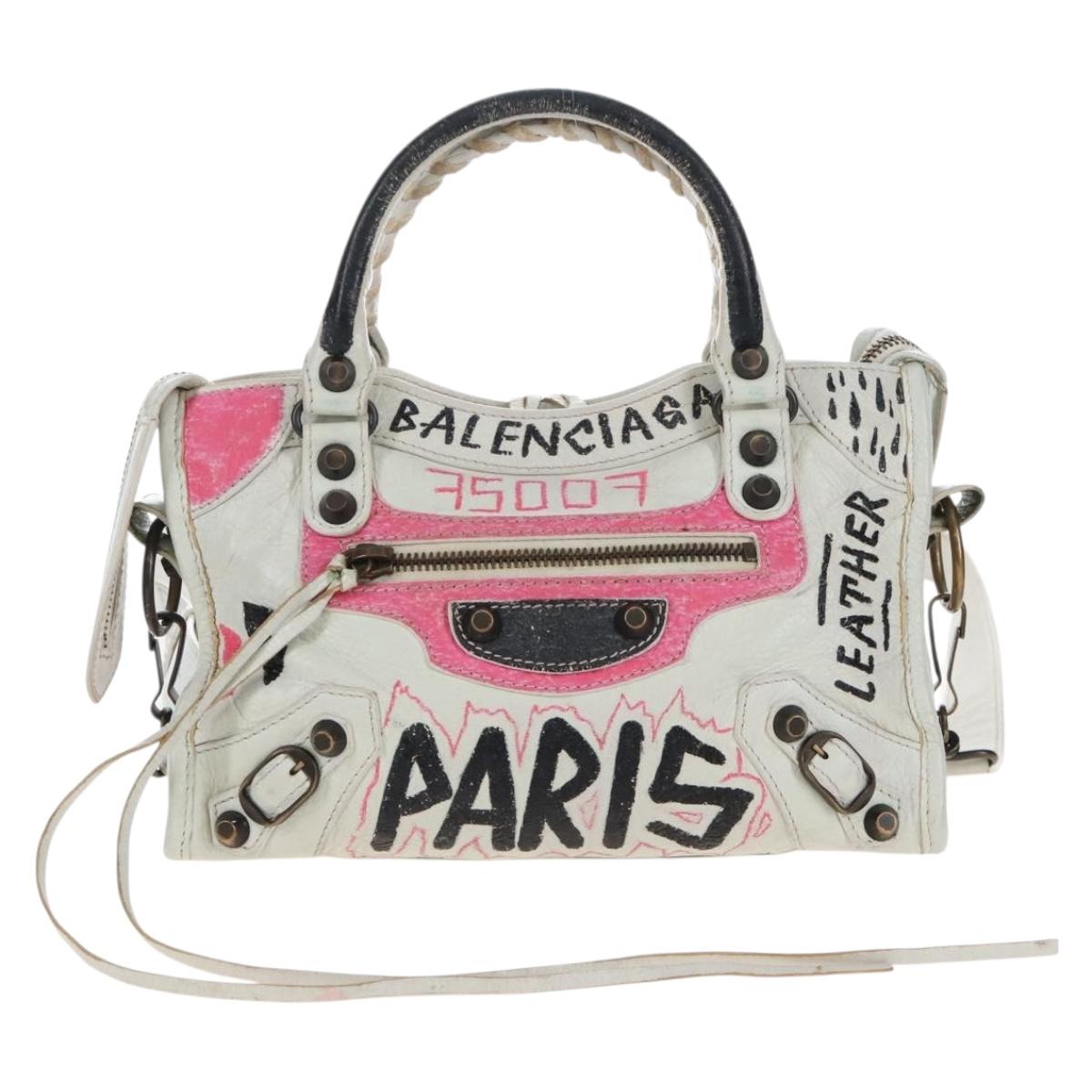 Balenciaga Graffiti The City Mini Bag Leather 2way White 300295 Auth am12706V