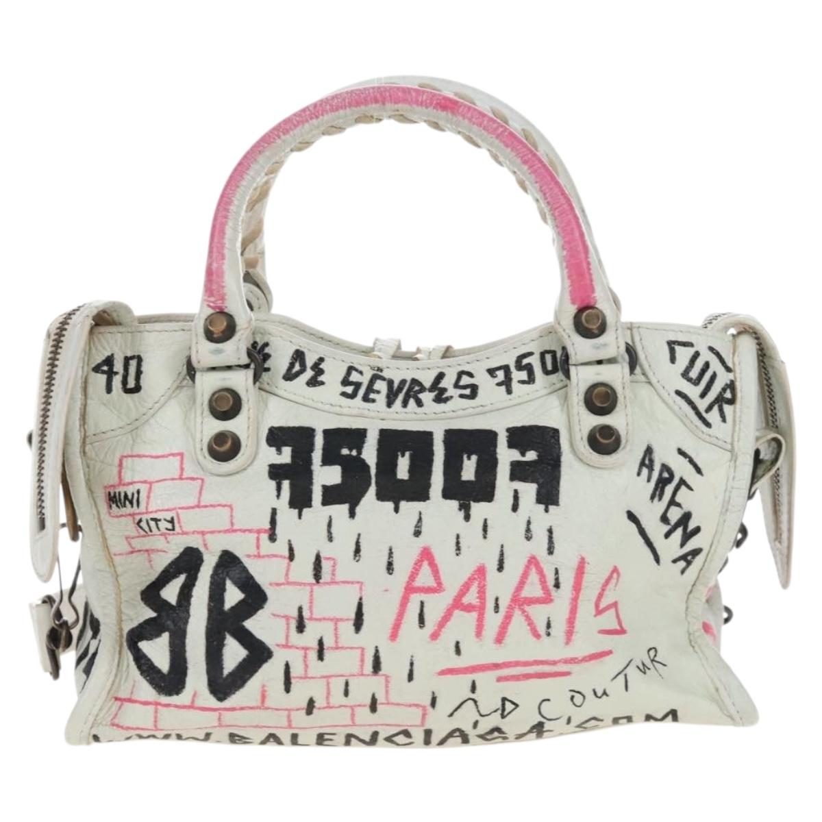 Balenciaga Graffiti The City Mini Bag Leather 2way White 300295 Auth am12706V