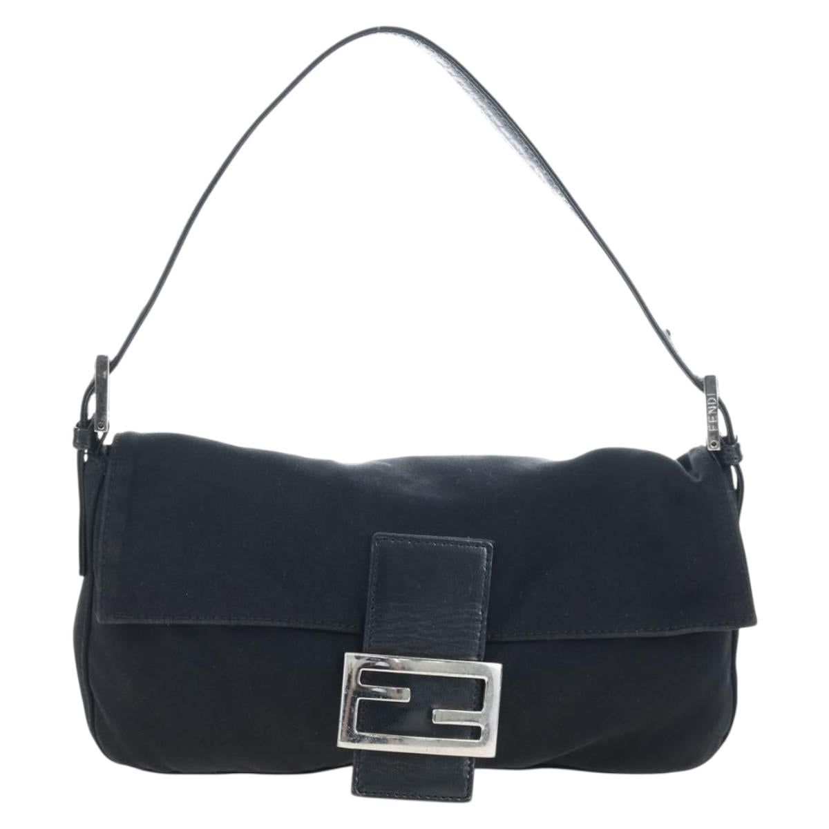 FENDI Mamma Baguette Shoulder Bag Cotton Jersey Black Silver 26424 Auth am12709A