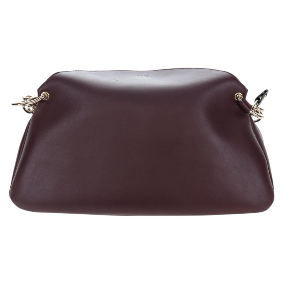Chloe Juana Shoulder Bag Leather Bordeaux Gold Auth am12713M