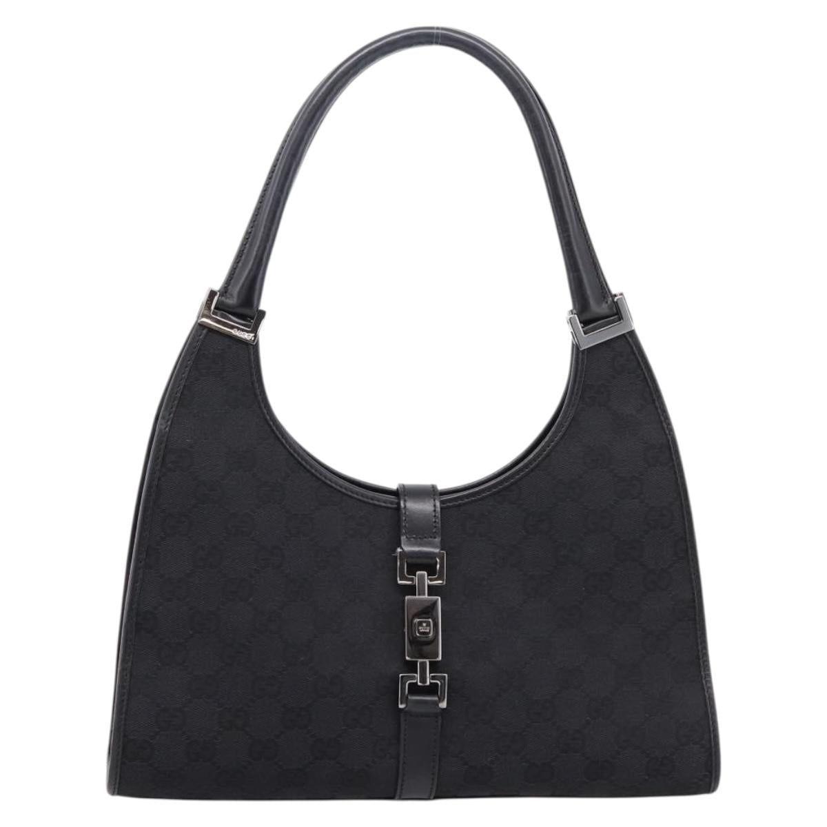 GUCCI GG Canvas Jackie Hand Bag Black Silver 01719 Auth am12714M
