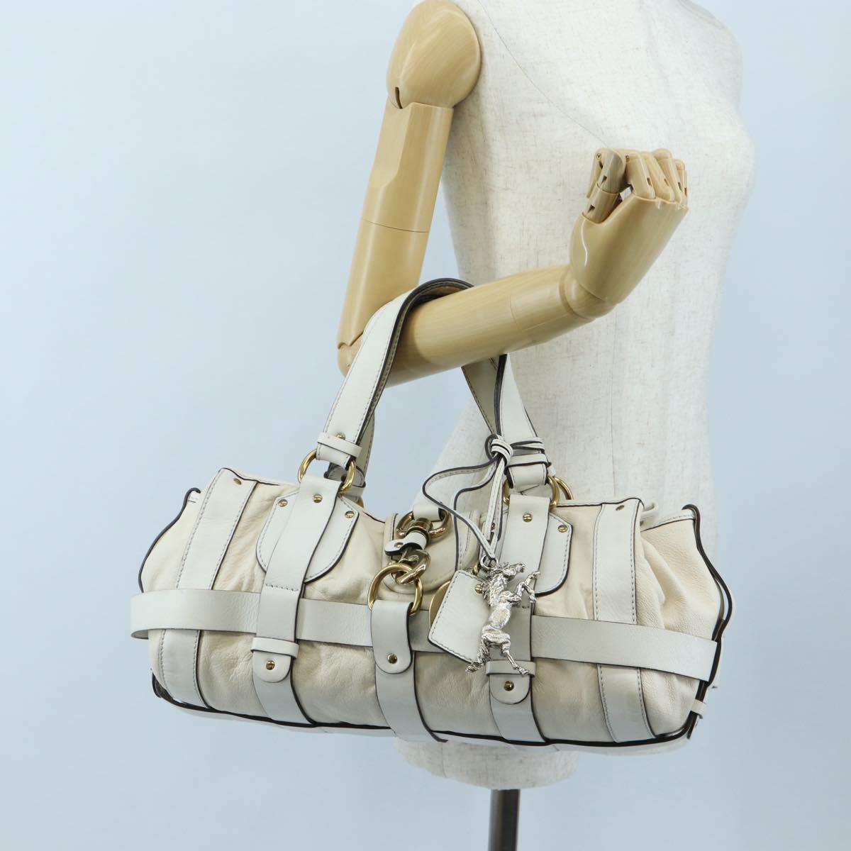 Chloe Kerala Hand Bag Leather White Gold Auth am12715V