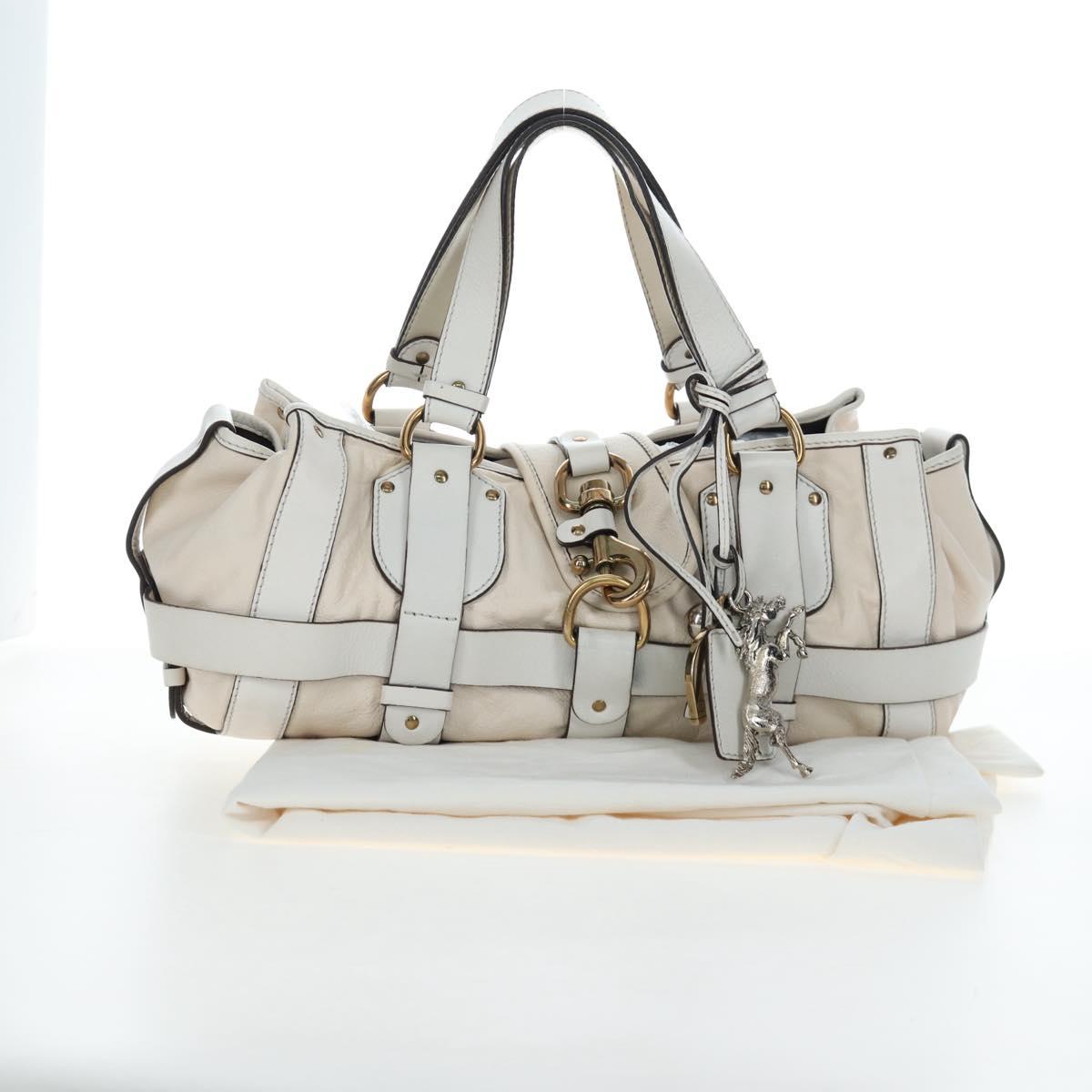 Chloe Kerala Hand Bag Leather White Gold Auth am12715V