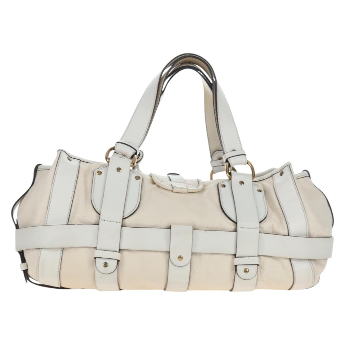 Chloe Kerala Hand Bag Leather White Gold Auth am12715V