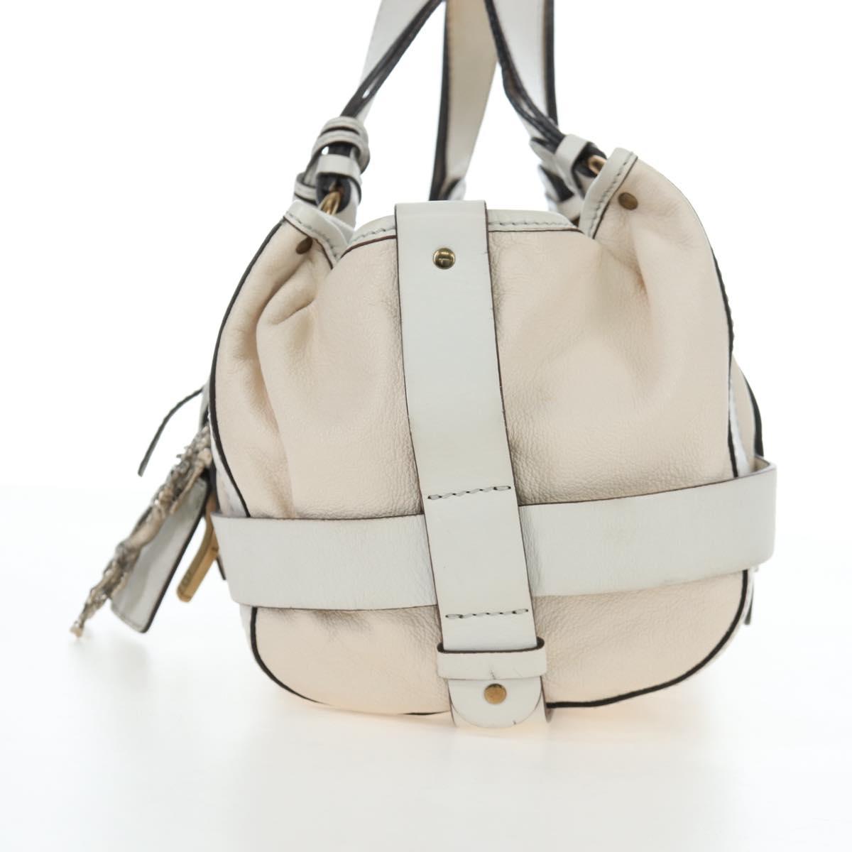 Chloe Kerala Hand Bag Leather White Gold Auth am12715V