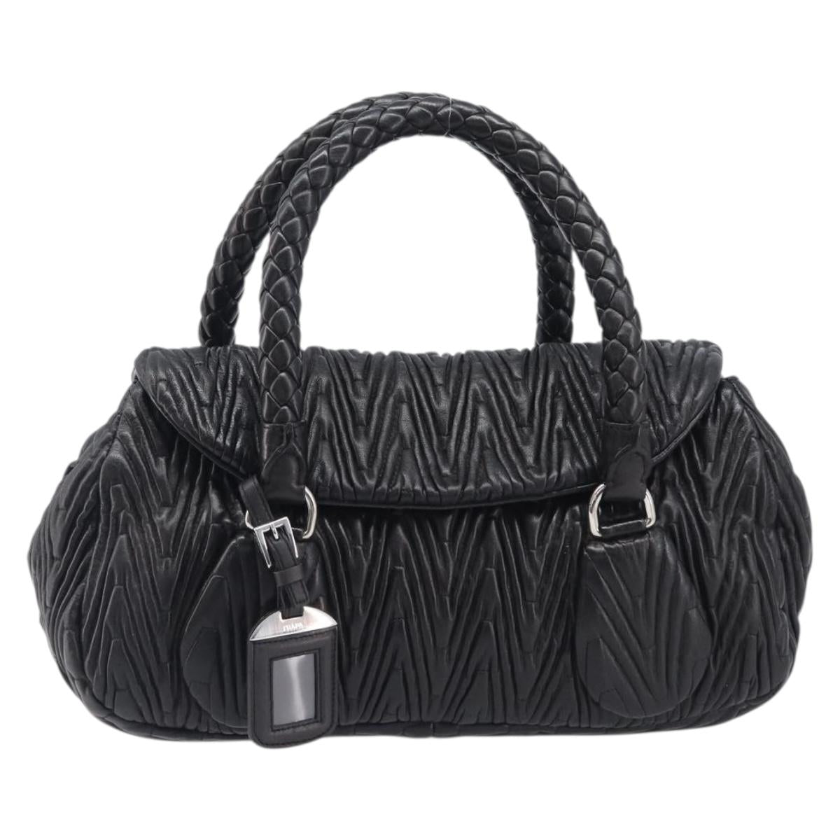 PRADA Hand Bag Leather Black Silver BN1235 Auth am12716A