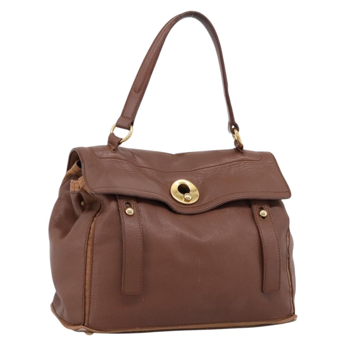 Saint Laurent Muse toe Hand Bag Leather Brown Gold Auth am12717A