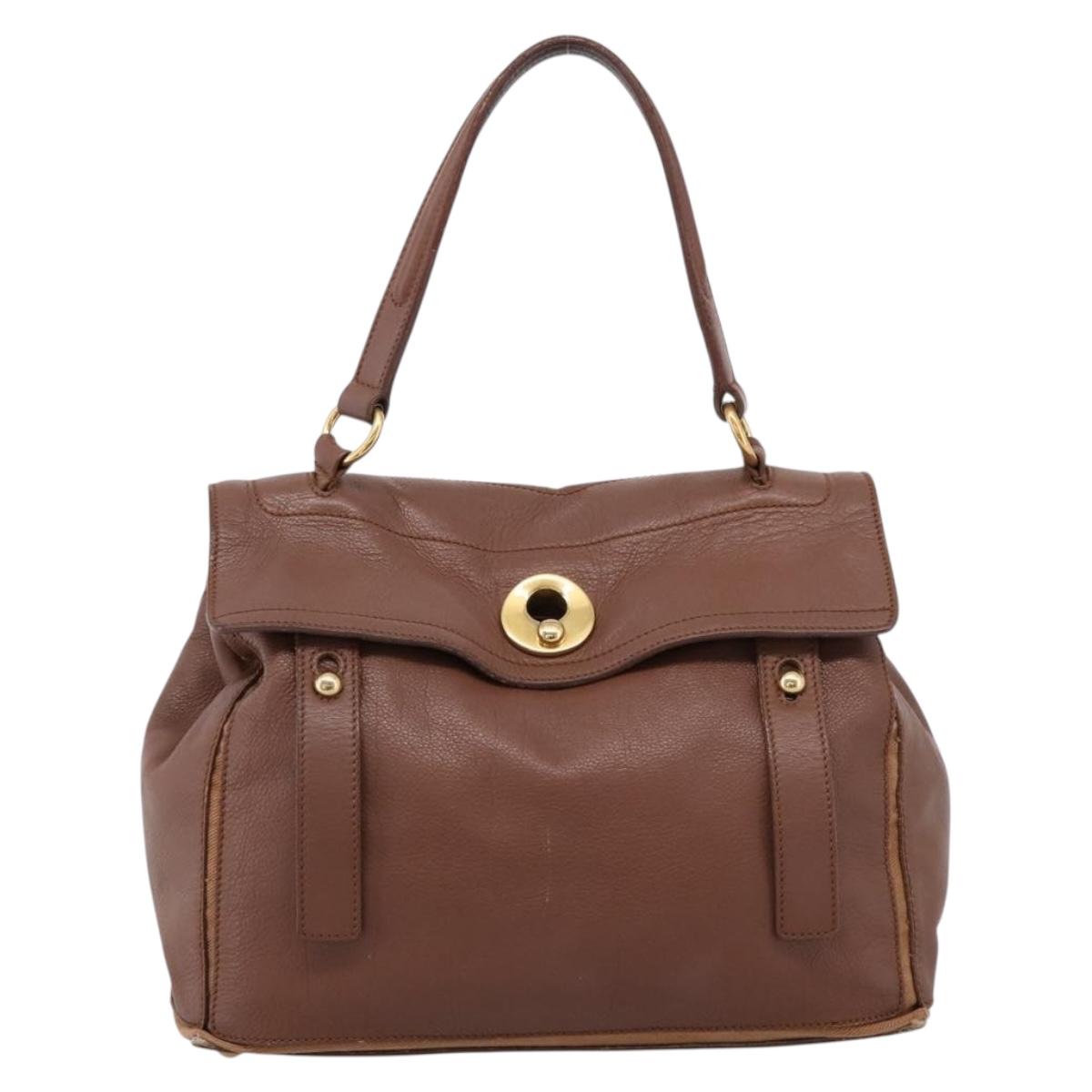 Saint Laurent Muse toe Hand Bag Leather Brown Gold Auth am12717A
