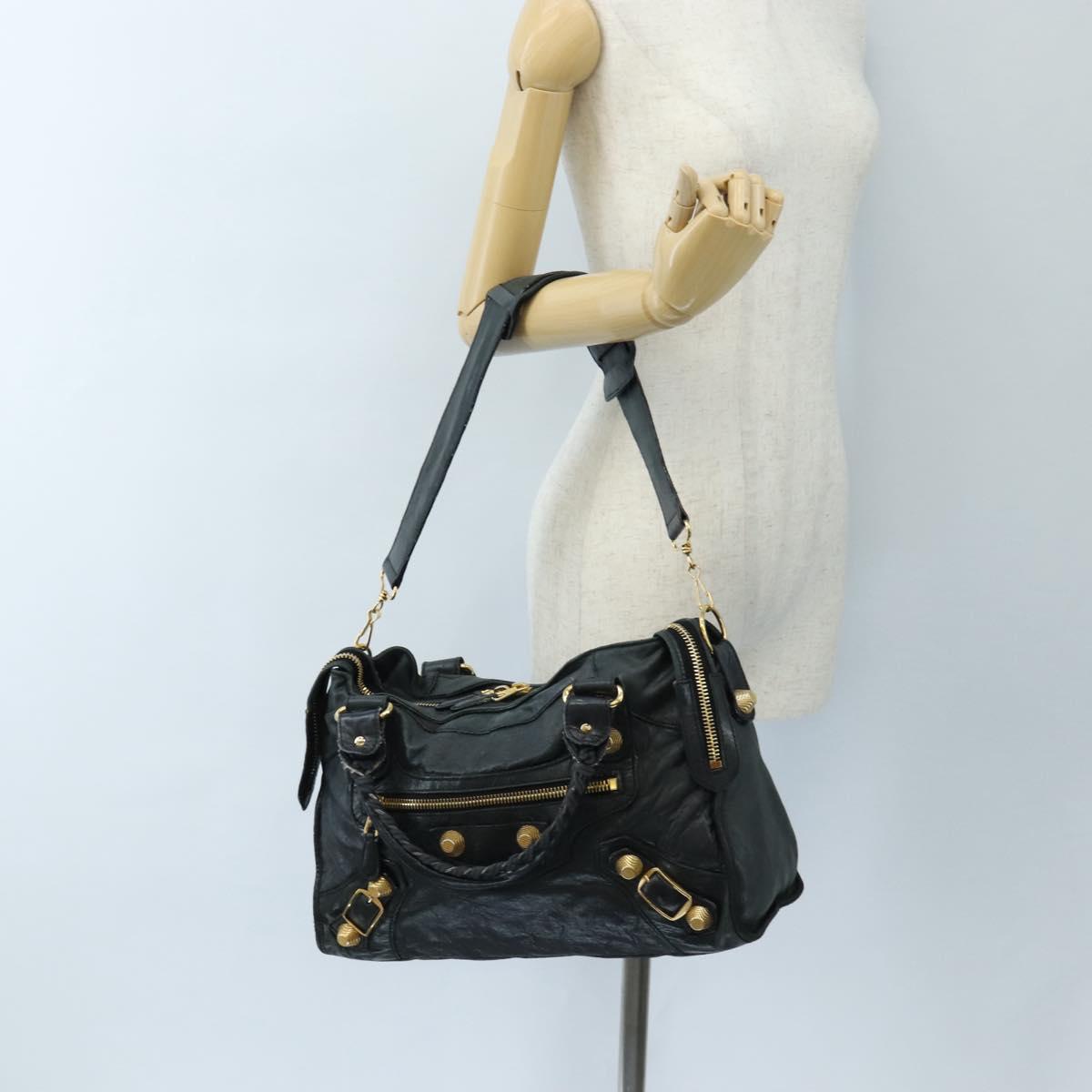 Balenciaga The Giant City Hand Bag Leather 2way Black Gold 173084 Auth am12719V
