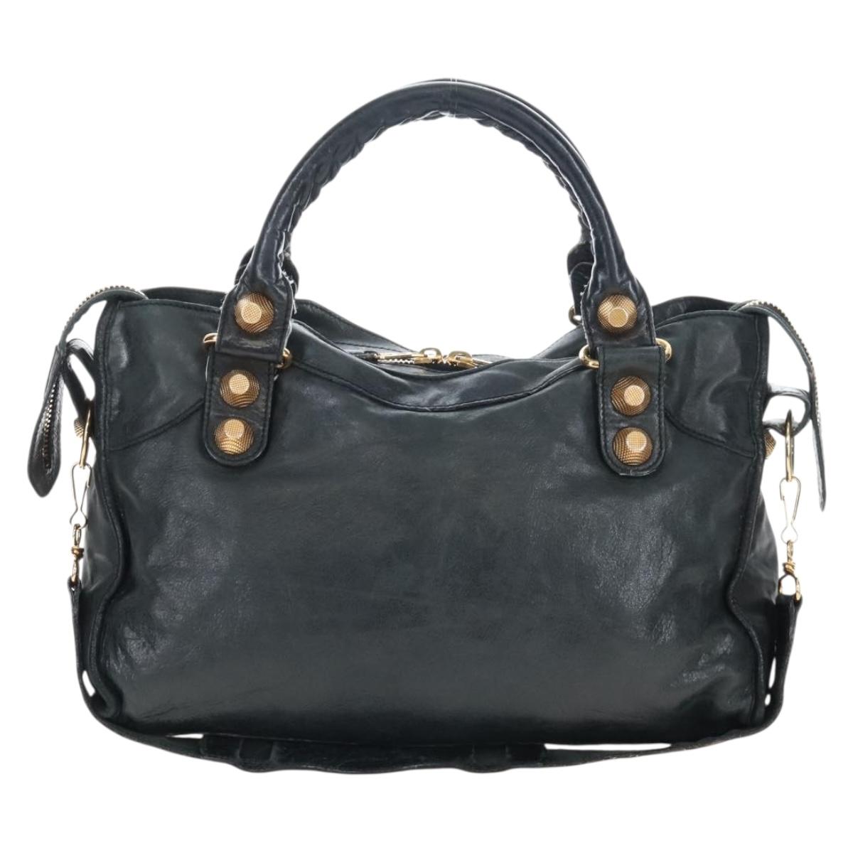 Balenciaga The Giant City Hand Bag Leather 2way Black Gold 173084 Auth am12719V