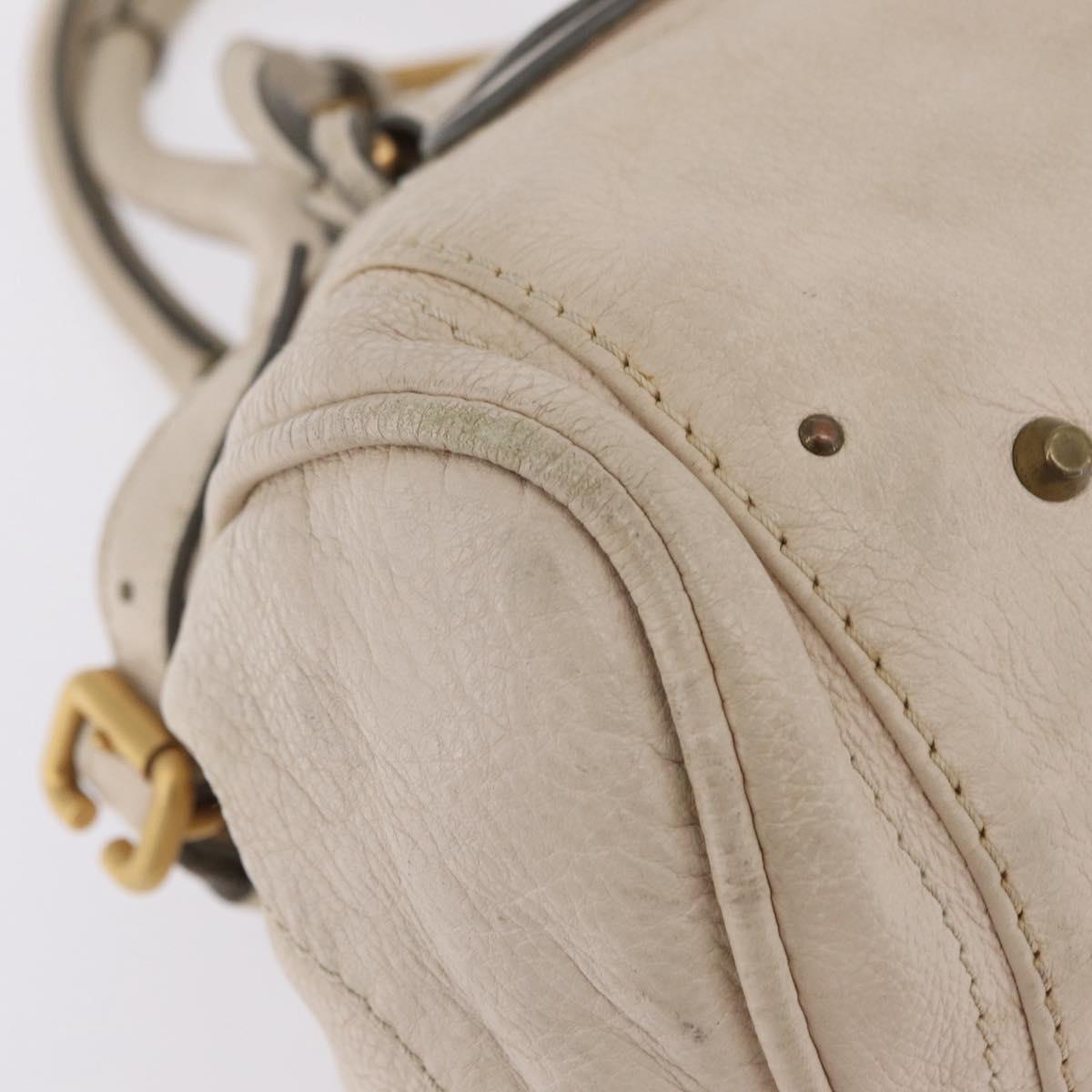 Chloe Paddington Hand Bag Leather Ivory Gold Silver Auth am12724V