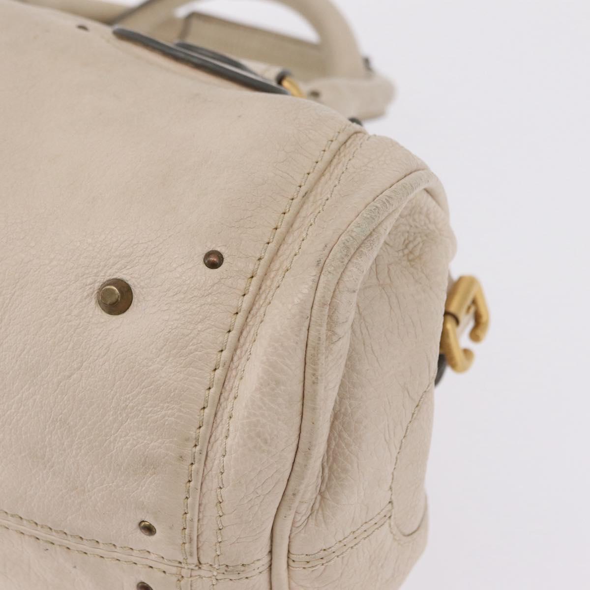 Chloe Paddington Hand Bag Leather Ivory Gold Silver Auth am12724V