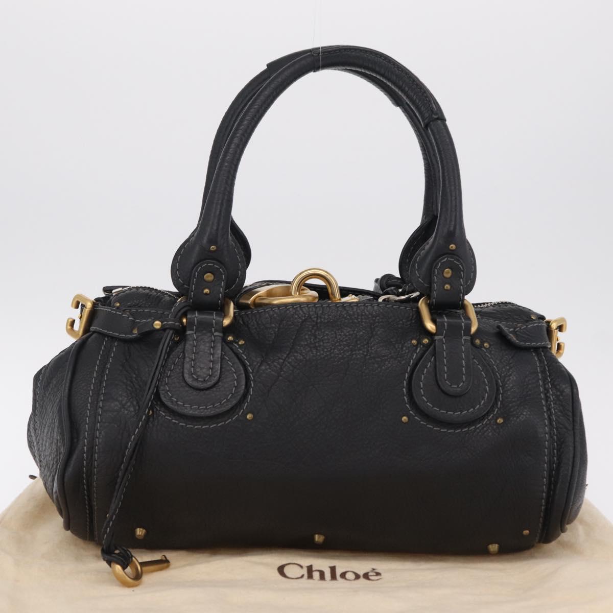 Chloe Paddington Hand Bag Leather Black Gold Silver Auth am12725V
