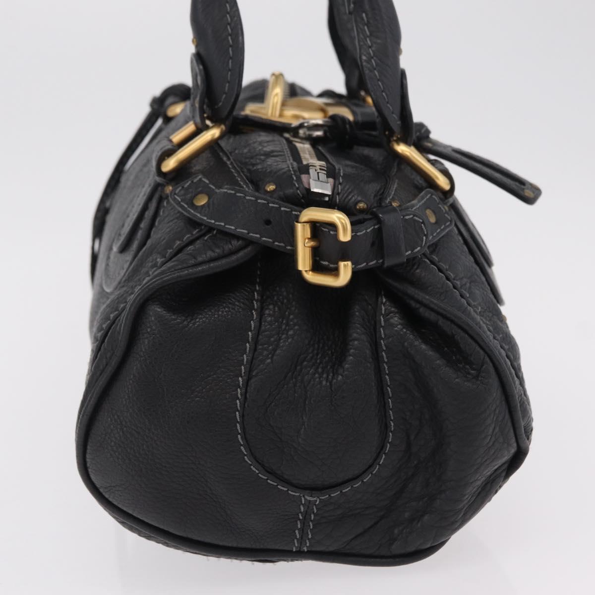 Chloe Paddington Hand Bag Leather Black Gold Silver Auth am12725V