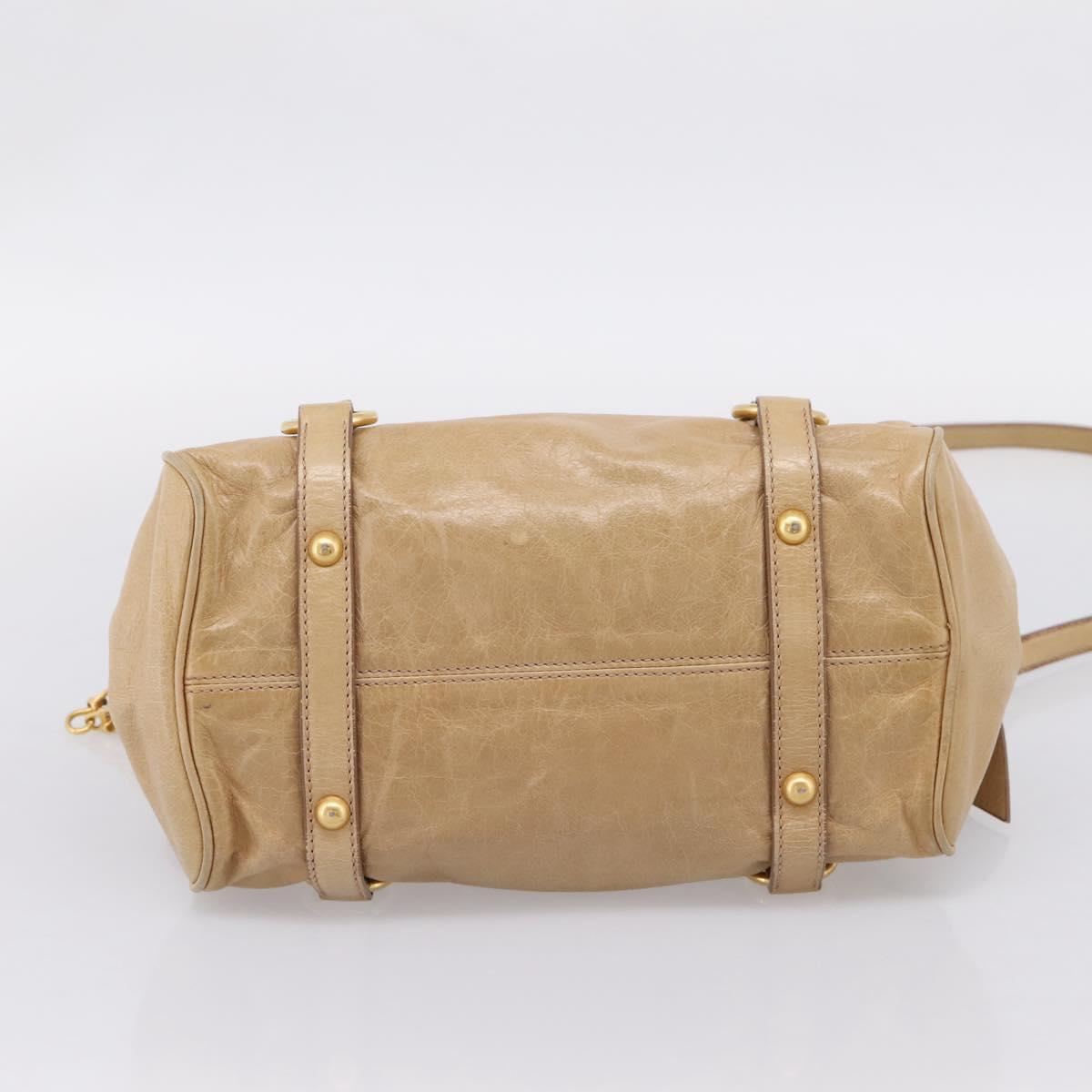 Miu Miu Side Ribbon Hand Bag Leather 2way Beige Gold Auth am12726V