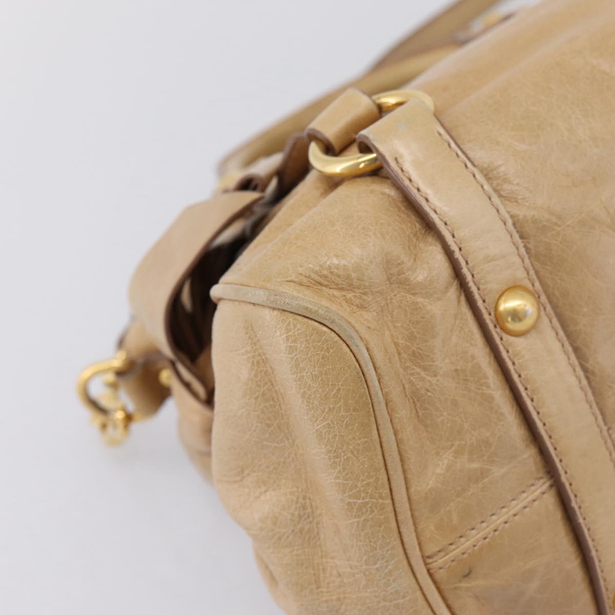 Miu Miu Side Ribbon Hand Bag Leather 2way Beige Gold Auth am12726V