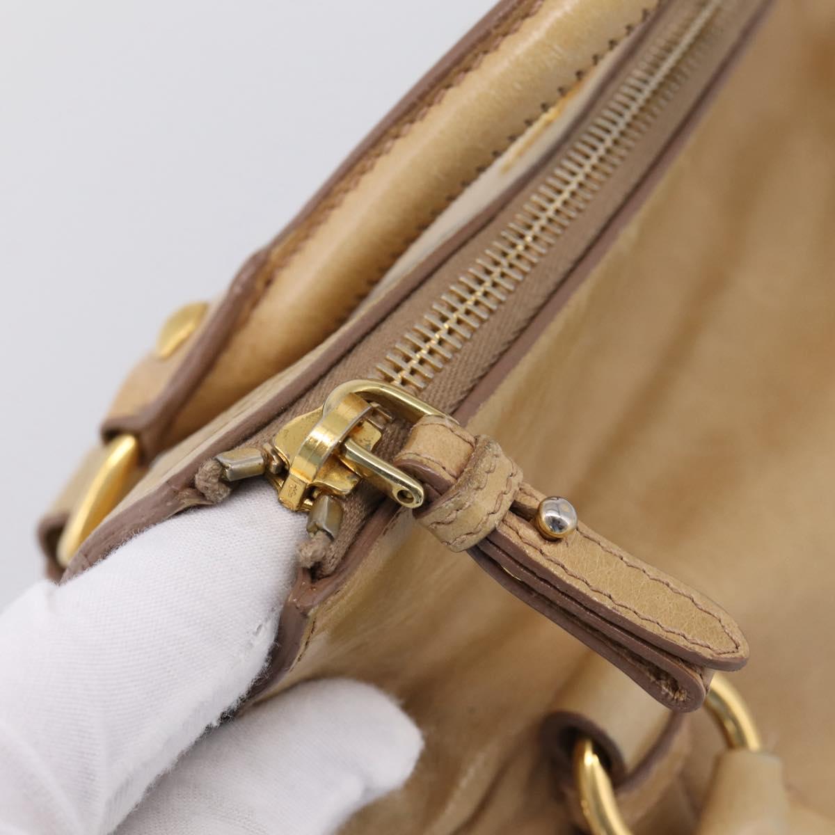 Miu Miu Side Ribbon Hand Bag Leather 2way Beige Gold Auth am12726V