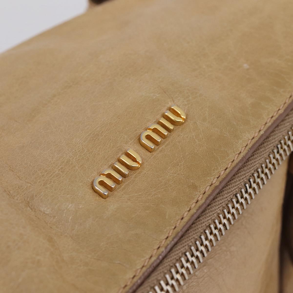 Miu Miu Side Ribbon Hand Bag Leather 2way Beige Gold Auth am12726V