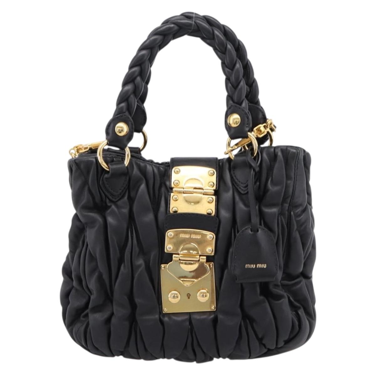 Miu Miu Matelasse Ready lock Hand Bag Leather Black Gold RN0473 Auth am12728M