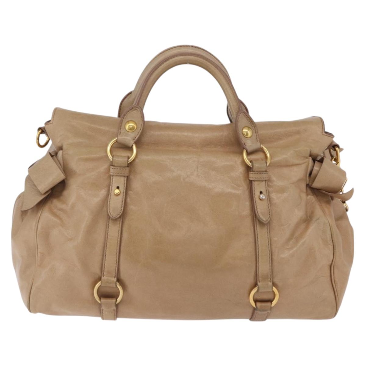 Miu Miu Side Ribbon Hand Bag Leather 2way Beige Gold Auth am12729V