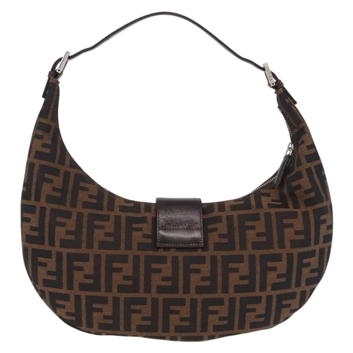 FENDI Zucca Canvas Mamma Baguette Shoulder Bag Brown Black Auth am12730M