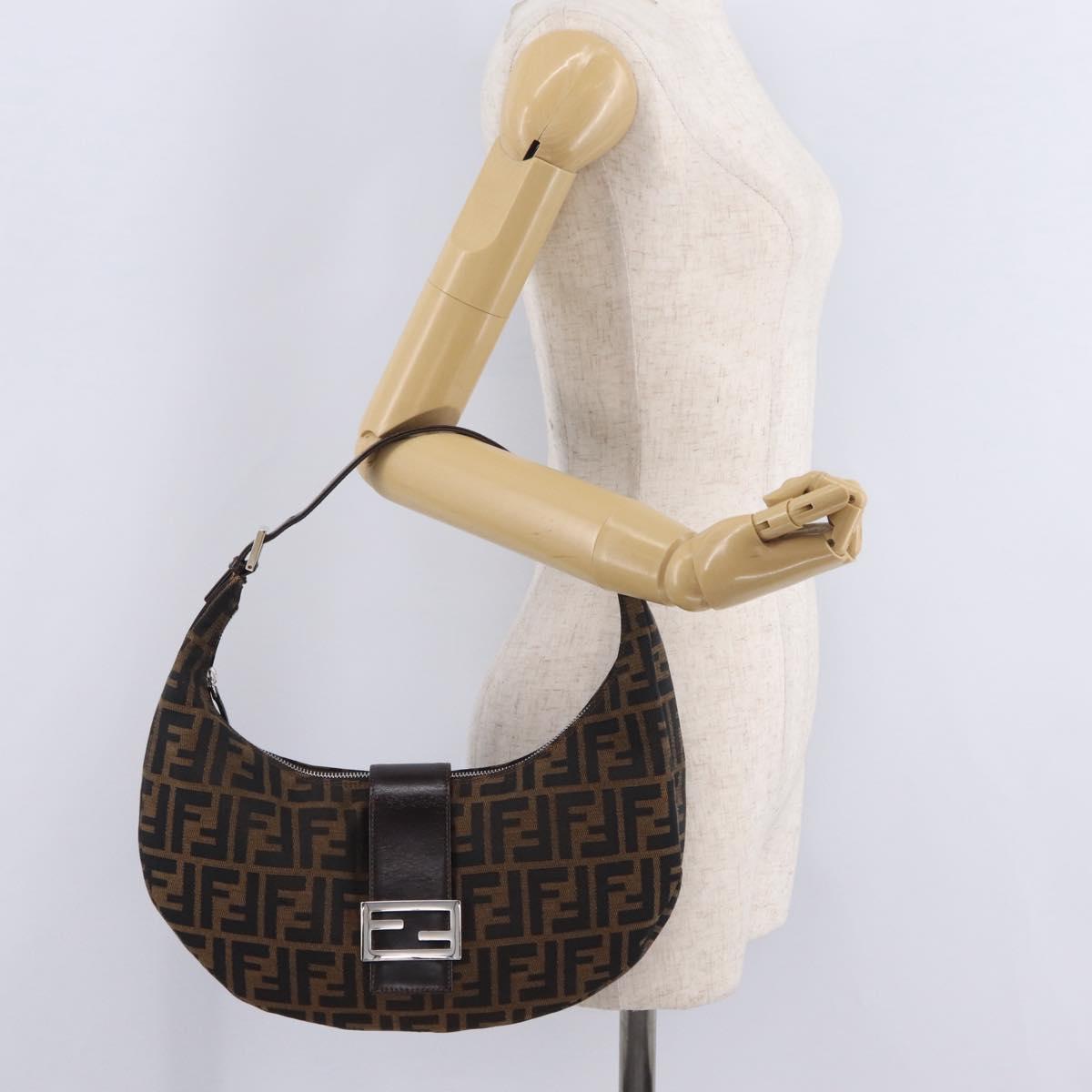 FENDI Zucca Canvas Mamma Baguette Shoulder Bag Brown Black Auth am12730M