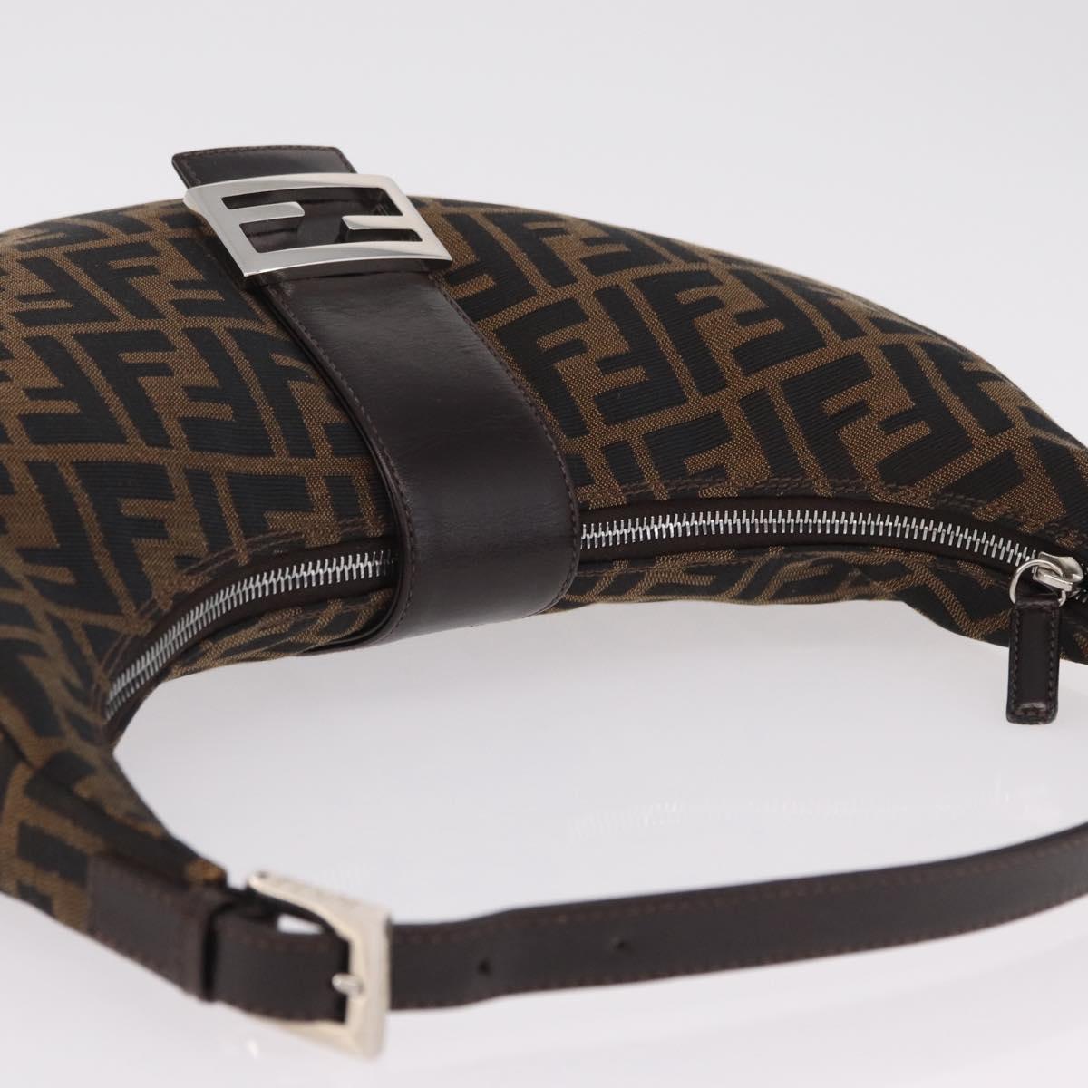 FENDI Zucca Canvas Mamma Baguette Shoulder Bag Brown Black Auth am12730M