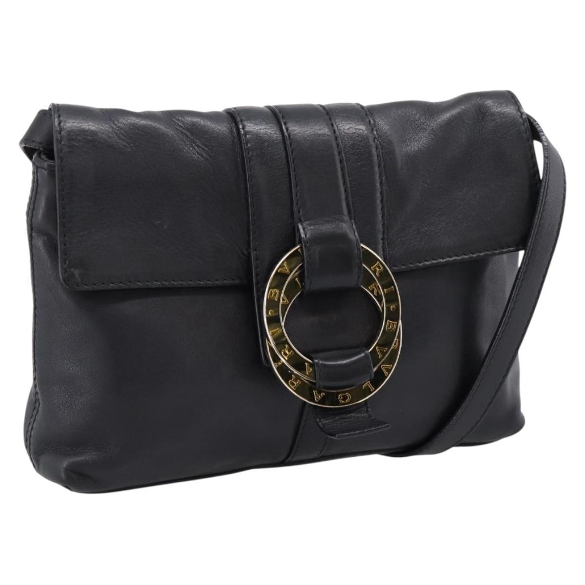 BVLGARI Chandra Shoulder Bag Leather Black Gold Auth am12731V