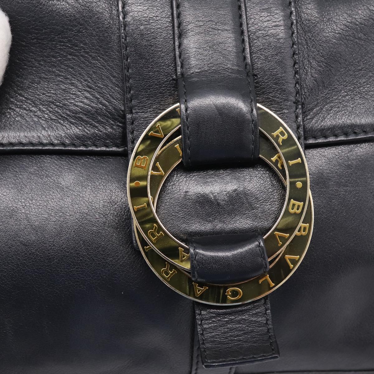 BVLGARI Chandra Shoulder Bag Leather Black Gold Auth am12731V