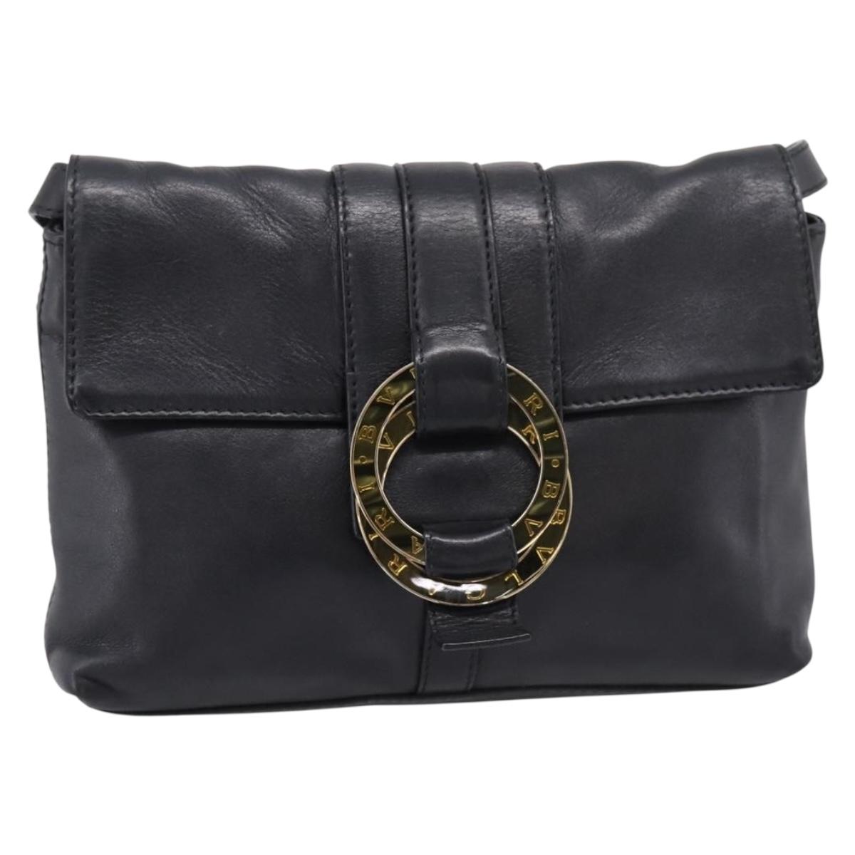 BVLGARI Chandra Shoulder Bag Leather Black Gold Auth am12731V