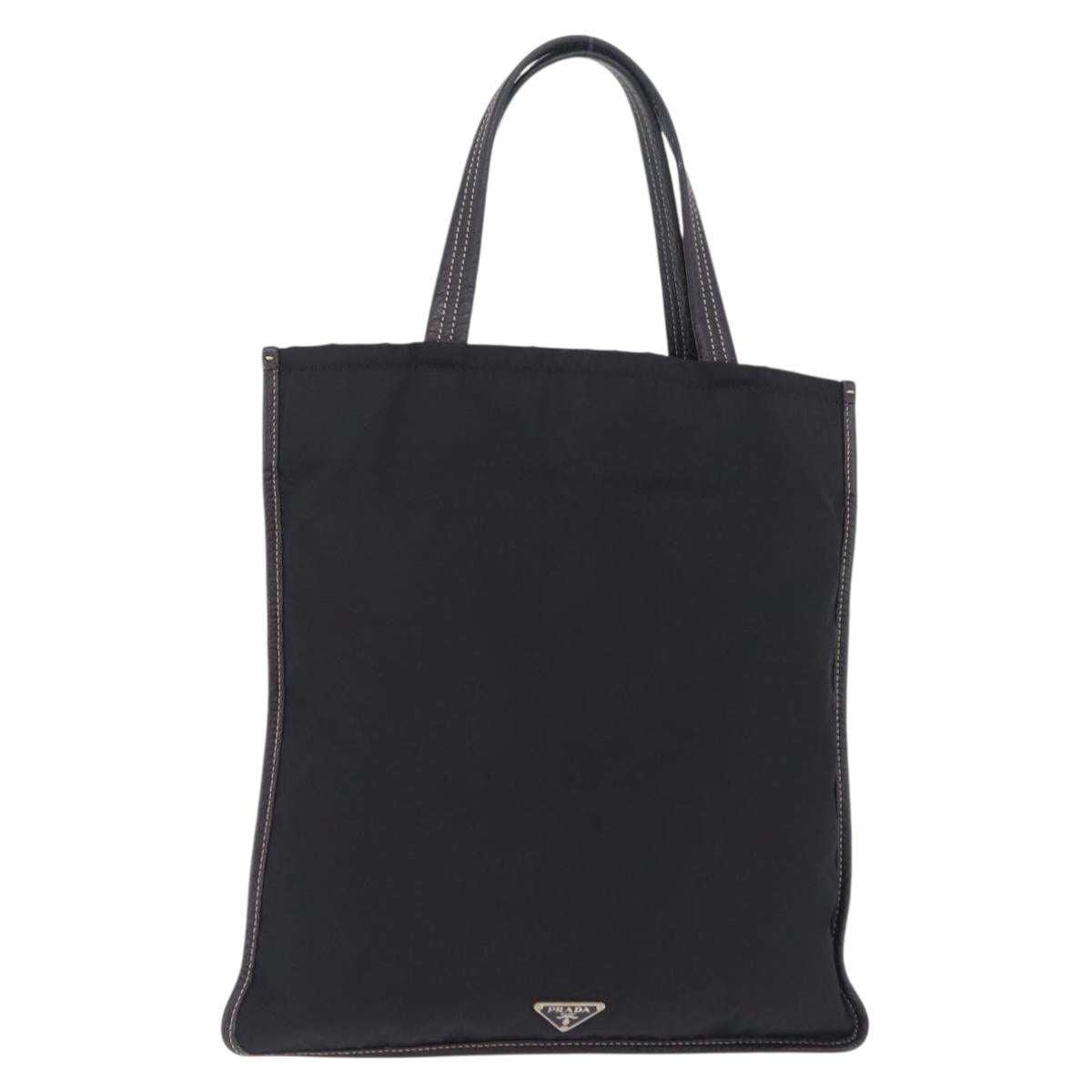 PRADA Tote Bag Nylon Leather Black Silver Auth am12735A