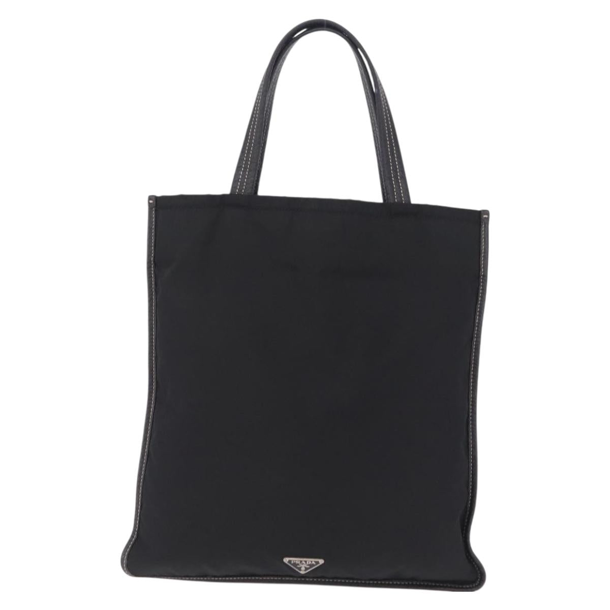 PRADA Tote Bag Nylon Leather Black Silver Auth am12735A