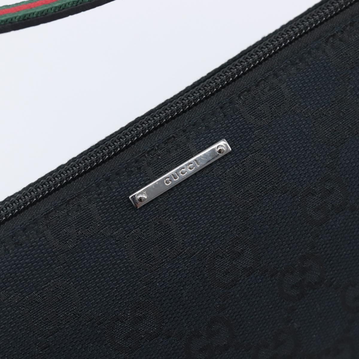 GUCCI GG Canvas Web Sherry Line Pouch Black Silver 141809 Auth am12736V