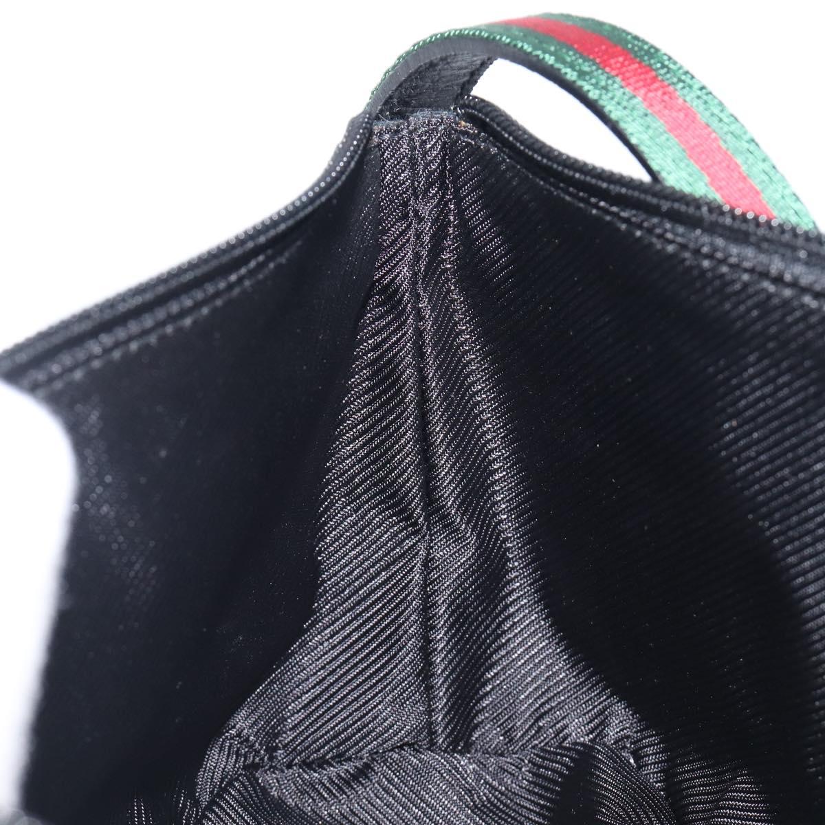 GUCCI GG Canvas Web Sherry Line Pouch Black Silver 141809 Auth am12736V