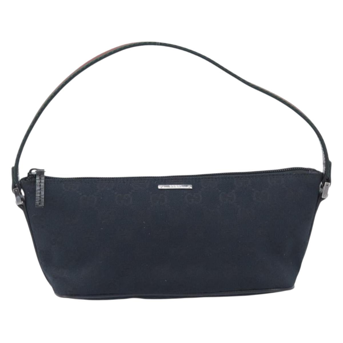 GUCCI GG Canvas Web Sherry Line Pouch Black Silver 141809 Auth am12736V