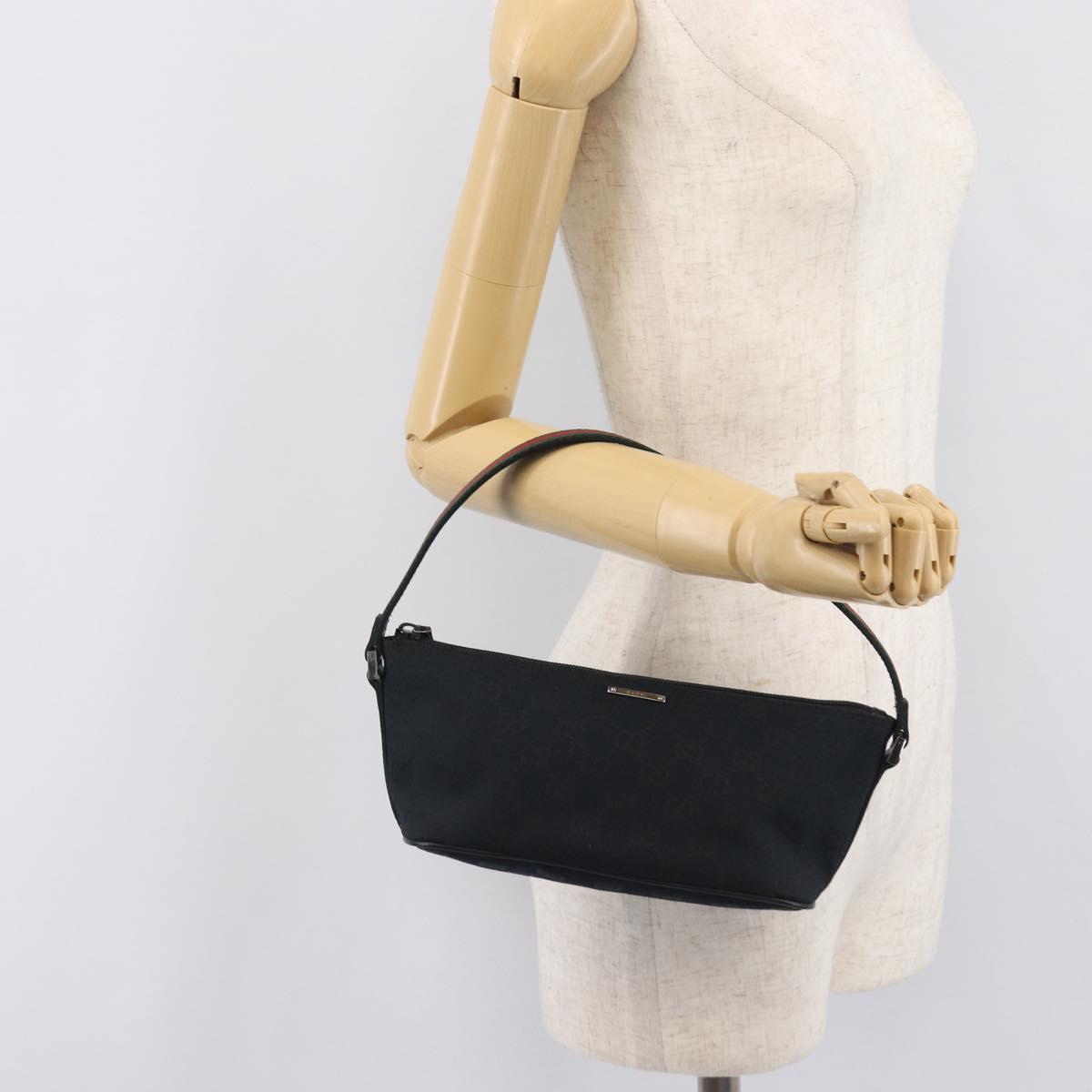 GUCCI GG Canvas Web Sherry Line Pouch Black Silver 141809 Auth am12736V